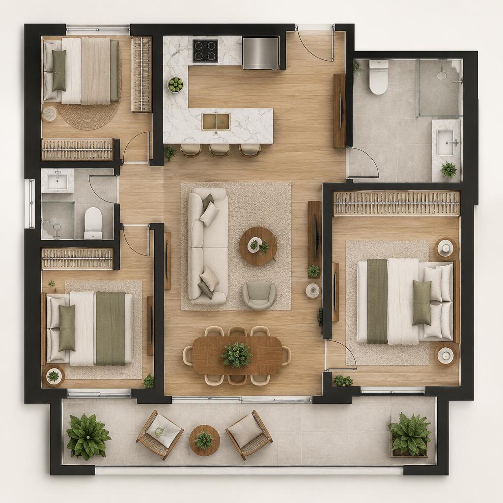 Planta humanizada do apartamento